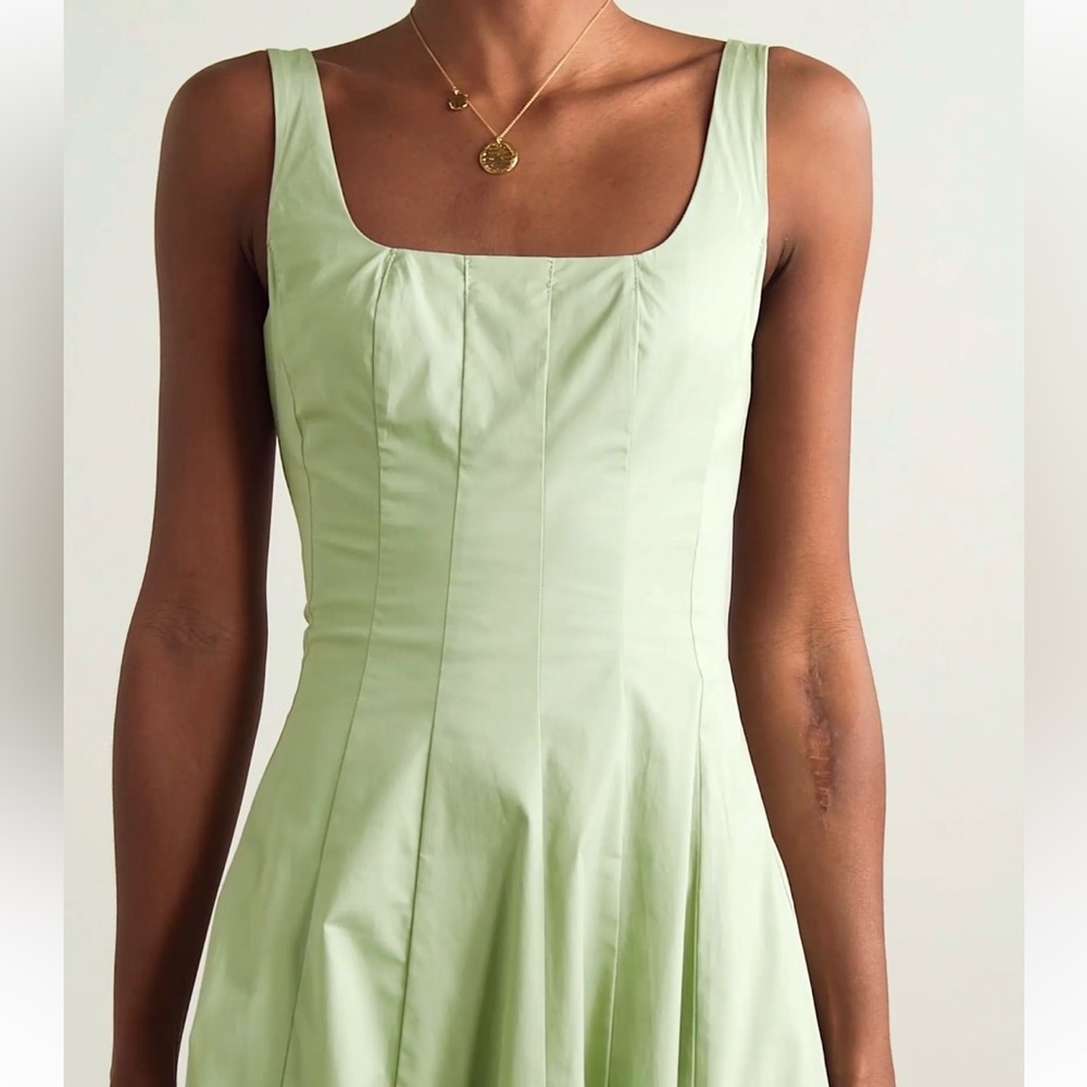 πΊπHPππΊ NWT Staud Wells Midi Dress Pale Jade - Picture 2 of 16